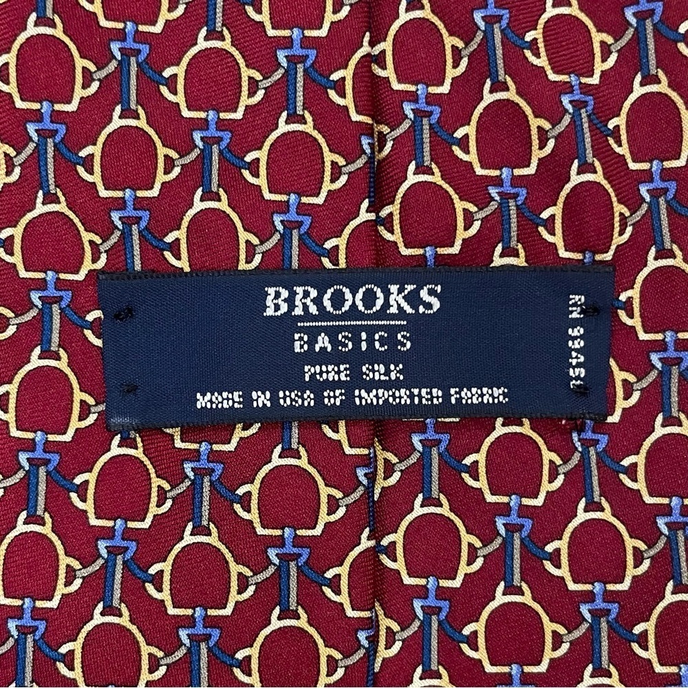 Brooks Basics Pure Silk Tie Red Geometric Print Woven Made in USA. - Picture 6 of 11